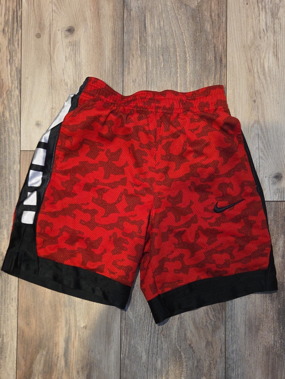 Nike Red Camo Mesh Athletic Shorts with Black Trim